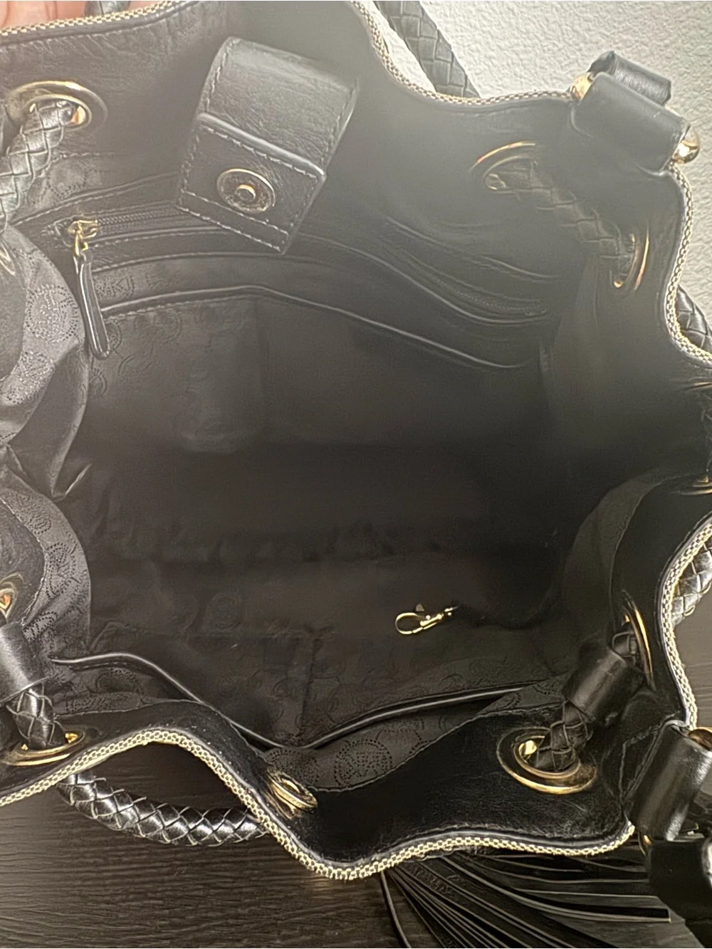 Michael Kors Brown & Black MK Logo Shoulder Bag with Tassel